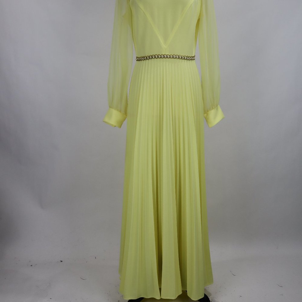 Vtg 1970's Yellow Formal Long Party Dress Gown Cocktail Hippie Prairie Boho S - Picture 4 of 12